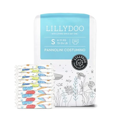 Offerta a tempo: Pannolini costumino LILLYDOO monouso, delicati sulla pelle, per bambini taglia S (6+ kg), leggeri e traspiranti, per avventure in acqua, con 2 fantasie marine "Shell Yeah" & "Tiny Turtles", 20 pezzi - 5% da 9.99 € a 9.49 €