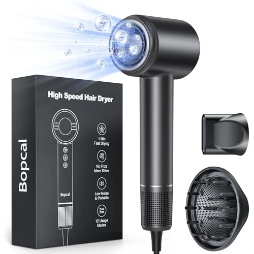 Offerta a tempo: Bopcal Phon Capelli Professionale con Diffusore - 160000 giri/min ad Alta Velocità per Riccioli Secchi, Asciugacapelli con 500 Milioni di Ionico 892-B - 51% da 184.99 € a 89.99 €
