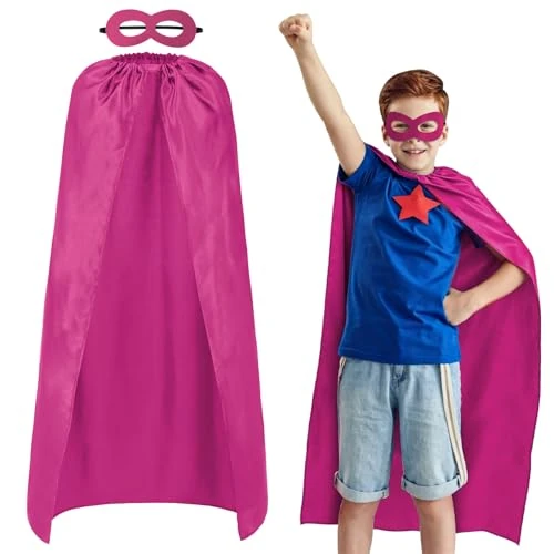 Offre limitée : AUYAO Cape Super Héros Enfant, Costume de Héros avec Masque, Cape de Super-Héros pour Femme Homme, Cape Superheroe Superheroine pour Noël, Halloween, Cosplay, Carnaval, 140 * 100cm, Fuchsia de 7.99 € à 7.19 € (10% de remise)