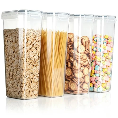 Limited-time offer: VINATO Set of 4 2.8L Airtight Storage Jars - BPA Free, Clear and Stackable Food Storage Boxes - with 24 Labels - For Cereals, Pasta, Flour from $42.24 to $42.24 (save 0.00%)
