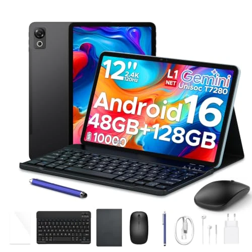 Offerta a tempo: P12 Tablet 12 Pollici 2.4K Tablet Android 16,120Hz,48GB+128GB/2TB TF,Nero - 0.00% da 359.99 € a 359.99 €