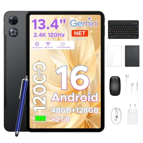 Offerta a tempo: P13 Tablet 13.4 Pollici 2.4K Tablet Android 16 120Hz, 48GB+128GB/2TB TF,FHD,12000mAh/18W,Octa-Core,WiFi5,Gemini AI,Widewine L1,GMS, 13MP+8MP,Ultra-sottile 7.7 mm,Tastiera,Penna, Mouse,Corpo in Metallo - 0.00% da 389.99 € a 389.99 €