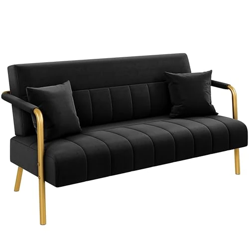 Offerta a tempo: Yaheetech Divano Imbottito a 2 Posti in Velluto Divanetto da Salotto con Braccioli 143,5 cm × 71,5 cm × 75,5 cm Sofa Moderno con 2 Cuscini Divano per Soggiorno Camera da Letto Nero - 0.00% da 149.99 € a 149.99 €