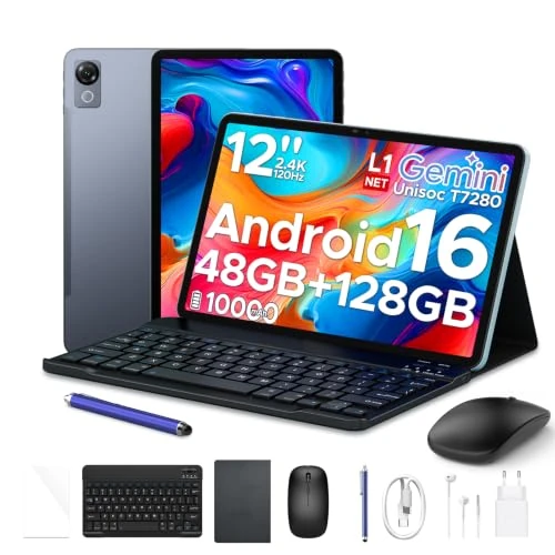 Offerta a tempo: P12 Tablet 12 Pollici 2.4K Tablet Android 16,120Hz,48GB+128GB/2TB TF,Grigio - 10% da 209.99 € a 189.99 €