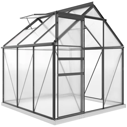 Offre limitée : Outsunny Serre de jardin en polycarbonate avec cadre en alliage d'aluminium 3,6 m², serre pour potager avec fondation, gouttières, fenêtre de toit réglable, porte battante, pour plantes, anti-UV, gris de 386.95 € à 386.95 € (0.00% de remis