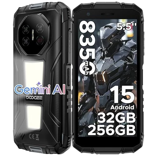 DOOGEERugged FIRE3MAX Movil Irrompible Android 15, 5.5"HD+ 8350mAh Batería Móvil Rugerizado, 32GB+256GB/2TB Octa-Core T7250, 48MP+8MP/IP68/Face & Huella Dactilar/OTG/NFC/Dual SIM 4.5G Móvil Resistente