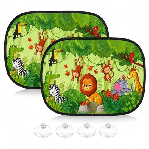 Offerta a tempo: Parasole Auto Bambini 2 Pezzi 44x38 cm – Tendine Parasole Laterale con Ventose, Protezione UV, Pieghevole, Universale per Auto, Anti Calore per Bambini e Neonati (Animali Giungla) - 40% da 9.90 € a 5.90 €