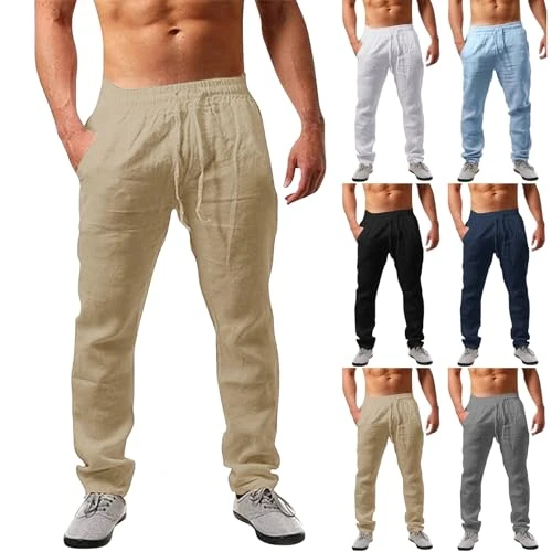 Offerta a tempo: Generico Pantaloni Lino Uomo Casual Leggeri Larghi Sportivi Pantalon Elastico in Vita Comodi Pantalone Yoga da Spiaggia con Tasche Pantaloni Uomo Estivi Pants Pantaloncino Abbigliamento - 0.00% da 9.99 € a 9.99 €