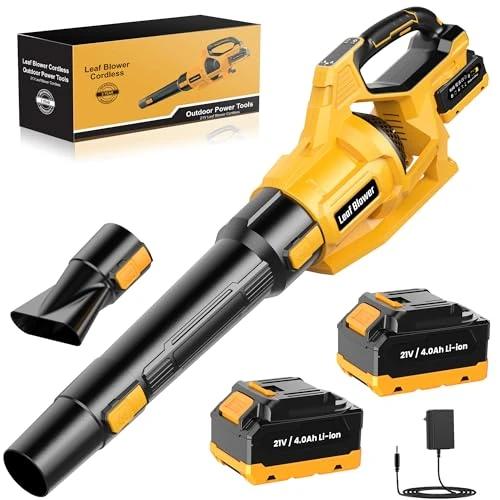 Offerta a tempo: JYGMPRO Soffiatore a batteria 21V - Soffiatore elettrico con 2 batterie da 4,0 Ah, 2 ugelli di prolunga, 3 velocità regolabili, tracolla per la pulizia del giardino, della polvere e dell'auto - 20% da 106.68 € a 85.33 €