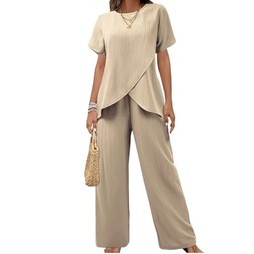 Offerta a tempo: Tuta da Donna in Lino Casual Due Pezzi Tailleur Estiva Maniche Corte Scollo a V Tuta Completa Lino e Cotone Completi Estivi Set Casual Relax Corte Top e Pantaloni Estivi da Casa Ideale Per le Vacanza - 0.00% da 22.99 € a 22.99 €