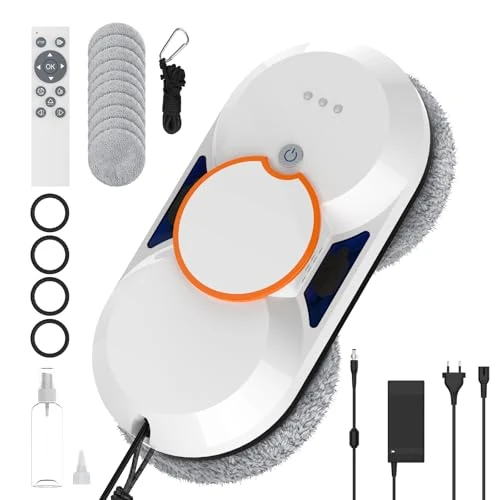 Offerta a tempo: Robot Lavavetri, 5600Pa Robot Lavavetri Automatico con Doppio Getto D'acqua, 3 Modalità di Pulizia, Navigazione Intelligente, Sistema di Sicurezza, Telecomandoe 8 Panni, Per Tutte le Superfici Lisce - 0.00% da 119.99 € a 119.99 €