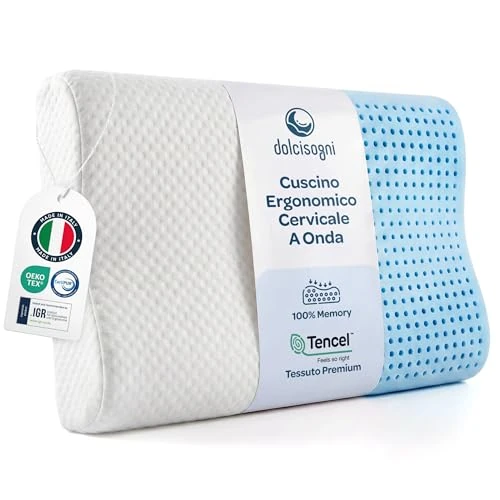 Offre limitée : DOLCI SOGNI - Oreiller Ergonomique Cervical à Vague en Mousse | Oreiller Memoire Forme Double Hauteur 9/12 cm Idéal pour Le Soutien de la Tête et du Cou | 100% Made in Italy avec Housse en Tencel de 39.99 € à 39.99 € (0.00% de remise)
