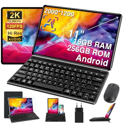 Offre limitée : SUAAT Tablette Tactile 11 Pouces Android 16GB RAM+256GB ROM+TF 2TO, 2K Écran 2000 * 1200, Octa-Core, 8600mAh, WiFi 5G, GPS, Bluetooth 5.0, 13MP+5MP, Corps en Métal, avec Cas, Gris de 239.00 € à 239.00 € (0.00% de remise)