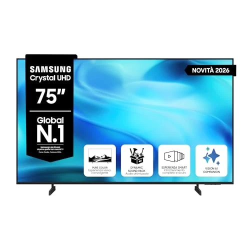 Offerta a tempo: Samsung 75" UE75U7000HUXZT Crystal UHD 4K 50Hz, Smart TV Vision AI 2026 | Crystal 4K Processor, HDR10+, PurColor, Motion Xcelerator, Dynamic Sound Pack, Gaming Hub, pacchetto intrattenimento - 26% da 899.00 € a 665.98 €