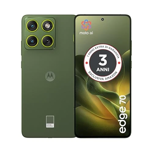 Offerta a tempo: Motorola edge 70 con 3 anni di garanzia(8/256GB, Tripla 50MP, selfie 50MP, ultra sottile 5.99mm, 4800mAh Silicon-Carbon, Display 6.67" Super HD 120Hz, TurboPower 68W, Android 16) PANTONE Bronze Green - 0.00% da 499.90 € a 499.90 €