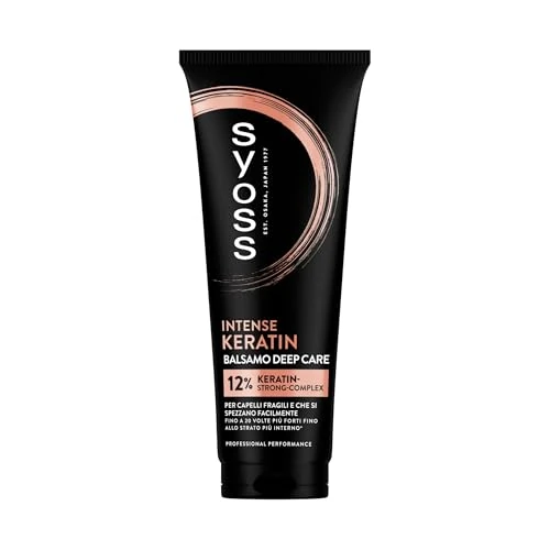 Offerta a tempo: Syoss Balsamo Deep Care Intense Keratin 250ml, 12% Keratin-Strong-Complex, Syoss Balsamo per capelli fragili e che si spezzano facilmente, capelli fino a 5 volte più forti fino allo strato più interno - 39% da 5.19 € a 3.17 €