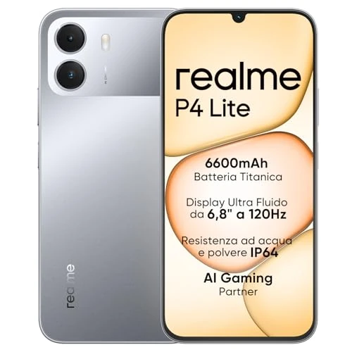 Offerta a tempo: Smartphone realme P4 Lite 4G, 4GB+128GB, Display LCD HD 120Hz 6,8", Batteria Titan 6600mAh, Ricarica 15W, Ricarica inversa 6W, IP64, Sistema Next AI, Grigio Titan (Senza caricabatterie) - 0.00% da 239.99 € a 239.99 €