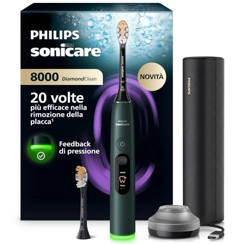 Offerta a tempo: Philips Sonicare Next-Generation DiamondClean 8000 Spazzolino elettrico - con Feedback di pressione, 15 impostazioni, verde scuro, HX8312/14 - 44% da 409.99 € a 229.99 €