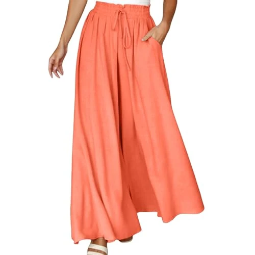 Offerta a tempo: RUIRUILICO Pantaloni Palazzo Donna Estivi Leggeri Bohemien Pantaloni Fluidi a Gamba Larga Casual Elastico in Vita Baggy Pantalone Eleganti Spiaggia Vacanza con Tasche - 0.00% da 14.99 € a 14.99 €