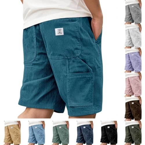 Generico Short pour homme en velours côtelé, couleur unie, bermuda d'été avec plusieurs poches, pantalon court cargo décontracté, short de sport, confortable, short de vacances pour un usage quotidien
