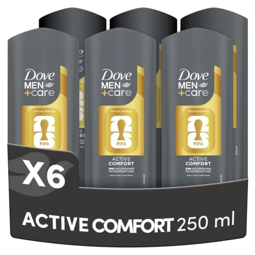 Offerta a tempo: Dove Men+Care Docciaschiuma Active Comfort, Doccia Shampoo Uomo 3in1 Detergente per Corpo, Viso e Capelli, con Tecnologia MicroMoisture, Dona 24 Ore di Idratazione, 6x250ml - 33% da 14.94 € a 9.99 €