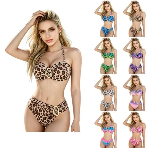Offerta a tempo: Generico Costumi da Bagno da Donna Costume Donna Due Sfumature Leopardate Pezzi Bikini Mare Push Up Reggiseno a Fascia Antiscivolo a Vita Alta per Costumi Curvy - 0.00% da 25.99 € a 25.99 €