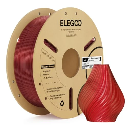 Offerta a tempo: ELEGOO Filamento PLA Translucent 1.75mm Rosso 1KG | PLA Traslucido, Bobina 1KG, Alta Precisione, Precisione Dimensionale +/- 0.02mm, per La Maggior Parte delle Stampanti 3D - 5% da 17.99 € a 17.09 €