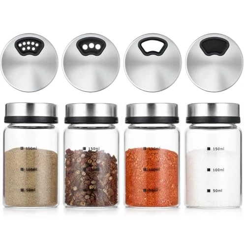 Offerta a tempo: VINATO Saliera e Pepeira in Vetro 4x150ml – con scala & erogatori regolabili – lavastoviglie, senza BPA – per cucina & campeggio - 0.00% da 16.99 € a 16.99 €