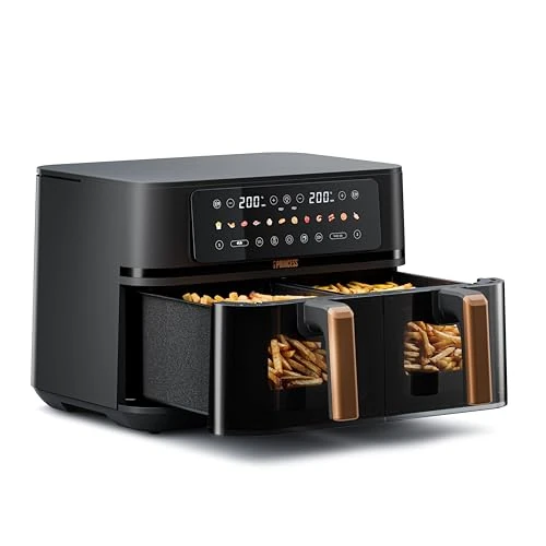 Offerta a tempo: Princess Friggitrice ad Aria Doppia 9L 3100W – Due zone di cottura con funzione Sync Finish, ampia capacità per pasti in famiglia, cuoce due pietanze contemporaneamente - 20% da 99.99 € a 79.99 €