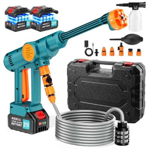 Offerta a tempo: Idropulitrice a Batteria Senza Fili,Idropulitrice Portatile Potente con 2x3.0Ah Batterie,Ugello 6 in 1,1100PSI,Tubo da 5M,per Auto, Giardino,Terrazza,Prato e Irrigazione - 29% da 69.99 € a 49.99 €