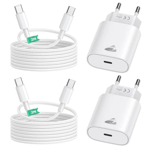 Offerta a tempo: 2Pezzi Caricatore USB C e Cavo USB-C, Presa USB C 20W Ricarica Rapido Spina Carica Adattatore Muro PD Alimentatore Spinotto Caricabatterie per Samsung, USBC Caricatore per iPhone 17 16 15 Cellulare - 0.00% da 15.99 € a 15.99 €