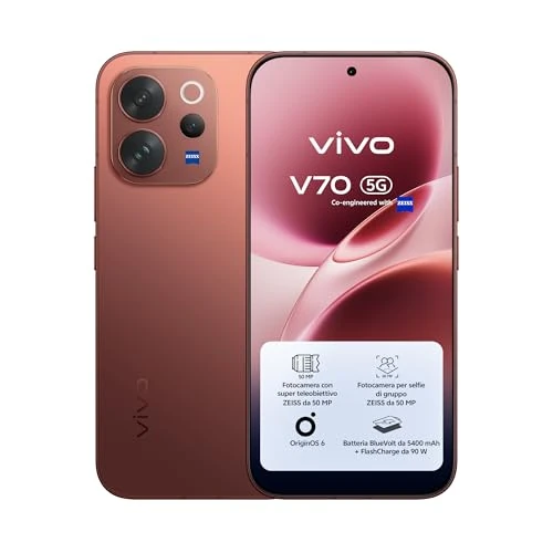 Offerta a tempo: vivo V70 5G Smartphone 8GB RAM + 256GB, Fotocamera ZEISS 50MP con Super Teleobiettivo, Video 4K, Display OLED 6,59" 1.5K, Batteria 5400mAh, Sblocco Impronta Digitale 3D, IP68/IP69, Android 16,NFC - 15% da 649.00 € a 549.00 €