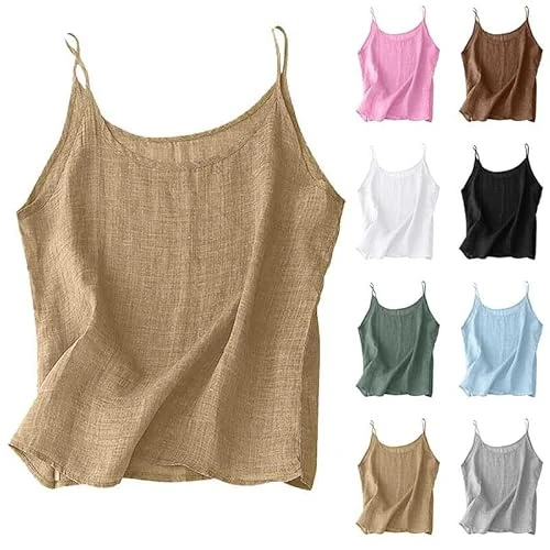 Offerta a tempo: Generico Top Donna Cotone Corta, Canotta Donna Estiva Lino, Canottiera Spallina Sottile Tanktop Senza Maniche Camisole Leggero Tops Elegante Camicia Palestra Sportiva Tunica Tinta Leggera - 0.00% da 8.98 € a 8.98 €