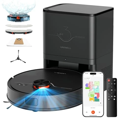 Offre limitée : uninell Robot aspirateur avec Fonction d'essuyage 8000 Pa, autonomie de 200 Min, aspirateur Robot avec Station d'aspiration 3,5 l, Navigation LiDAR, aspirateur et Robot 4 en 1 pour Tapis, Poils de 235.49 € à 235.49 € (0.00% de remise)