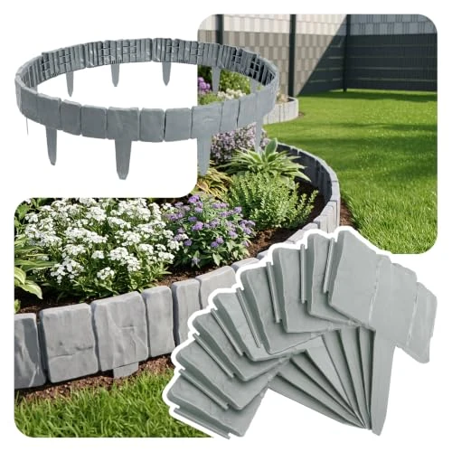 Offerta a tempo: VOUNOT® Bordura per Aiuola Effetto Pietra 15m, 60 Pezzi, Grigio Chiaro - 38% da 39.99 € a 24.99 €