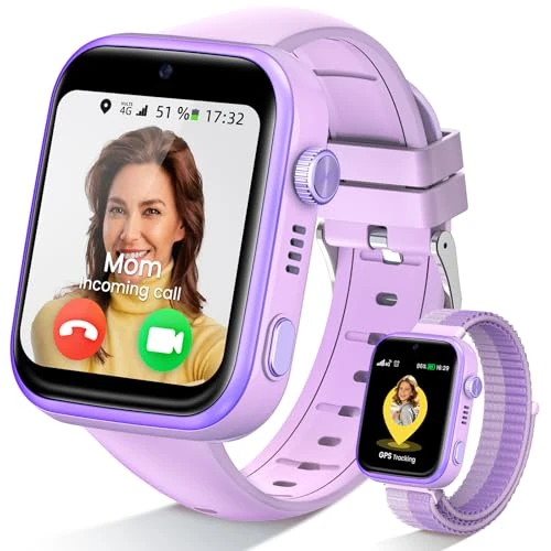 Offerta a tempo: SWGOTA Smartwatch Bambini, Orologio Intelligente 4G Telefono&GPS, Chat Vocale/WhatsApp/SOS/SMS/WiFi/Impermeabilità IP68/Modalità Scuola/5 Sportive/Contapassi, Smart Watch Ragazzi/Ragazze Viola, Regalo - 0.00% da 89.99 € a 89.99 €
