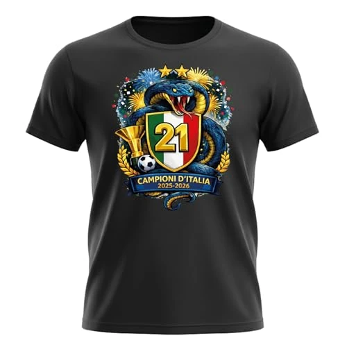 Offerta a tempo: Generico Maglietta Celebrativa Campioni D’Italia 2025-2026 – Scudetto 21 – T-Shirt da Adulto Calcio con Stemma Tricolore, Trofeo E Serpente – Idea Regalo Tifosi - 0.00% da 15.99 € a 15.99 €