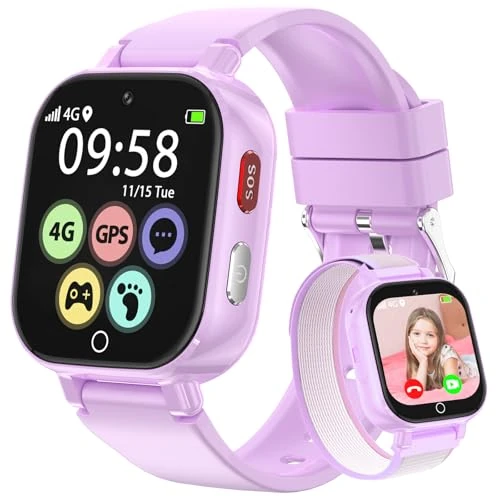 Offerta a tempo: Alutoria Smartwatch Bambini-Orologio Bambina con 4G GPS Telefono Videochiamata Chat Vocale Contapassi SOS Sveglia-Smart watch per Ragazza e Ragazzo 4-12 Anni Regalo Viola - 6% da 69.99 € a 65.96 €