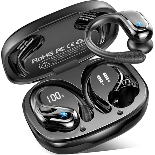Offerta a tempo: Cuffie Bluetooth Sport, 75 Ore Auricolari Bluetooth 5.4 con 4 ENC Mics, Stereo Cuffie Wireless Antirumore, IP7 Impermeabili Cuffiette Bluetooth con Display LED, Cuffie Senza Filo per Palestra/Running - 69% da 89.99 € a 27.99 €