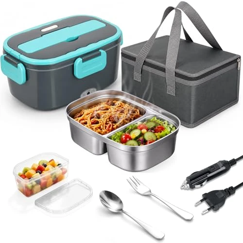 Offerta a tempo: VINATO Scaldavivande Elettrico Portatile 1.5L, Porta Pranzo Elettrico 60W,Lunch Box Elettrico,Portavivande Elettrico per Auto/Ufficio, Con Posate e Borsa Termica - 0.00% da 26.99 € a 26.99 €