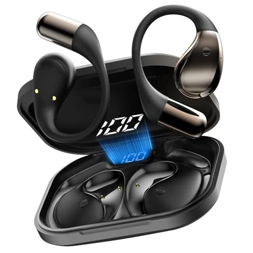 Offerta a tempo: Cuffie Open Ear, Auricolari Sportivi Bluetooth 6.0, 40 Ore Cuffie Bluetooth con Stereo HiFi, Chiamate Chiare, Display LED, Cuffie Wireless Impermeabile IP7 con Gancio Morbido e Controllo Tattile Nero - 64% da 65.99 € a 23.99 €