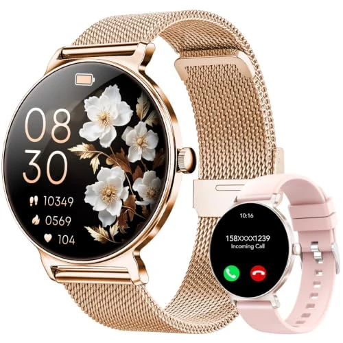 Tijdelijke aanbieding: Smartwatch voor dames met telefoonfunctie, 1,27 inch AMOLED-HD full-touchscreen, smartwatch, 120+ sportmodi, IP68 waterdicht, fitnesstracker met hartslag, slaapmonitor voor iOS en Android, roodgoud van 162.62 € naar 162.62 € (0.00% 