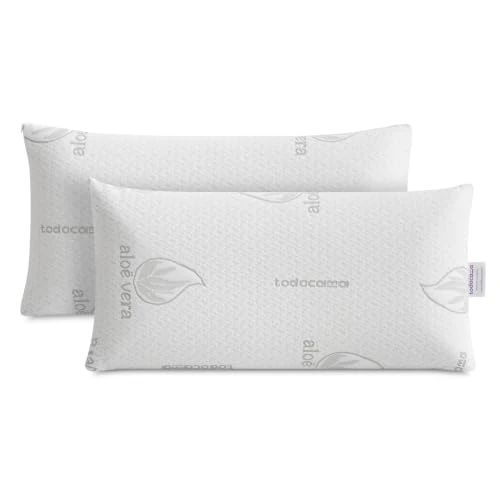 Offerta a tempo: Todocama Cuscino viscoelastico Aloe Vera (pack 2 unità 75 cm), nucleo viscoelastico compatto per cervicale e collo, a rigidità media-alta, doppia copertura per cerniera. - 40% da 54.99 € a 32.99 €