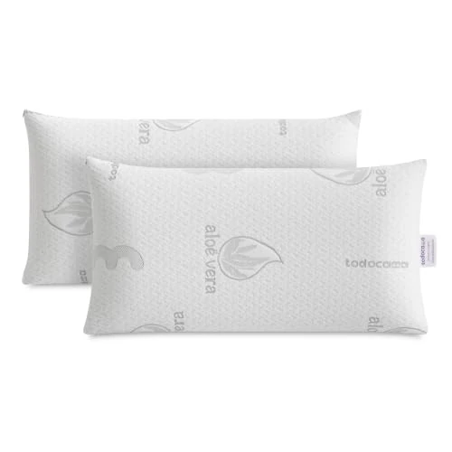 Zeitlich begrenztes Angebot: Todocama viskoelastisches Aloe-Vera-Kissen (Packung 2 Einheiten 70 cm), kompakter viskoelastischer Kern für Gebärmutterhals und Hals, mittelhohe bis hohe Festigkeit, doppelter Reißverschlussbezug. von 29.99 € auf 29.99 € (0.00