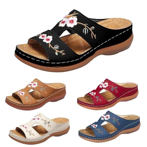 Offerta a tempo: Uwdiohq Ciabatte Donna Estive Moda e Comode Ortopediche con Zeppa Punta Aperta, Sandali con Ricamo Floreale, Antiscivolo Adatti per Spiaggia e Tempo Libero Quotidiano A Nero 37 - 0.00% da 31.98 € a 31.98 €