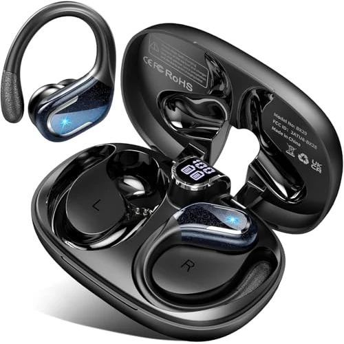 Zeitlich begrenztes Angebot: Bluetooth Kopfhörer Sport, 75Std Kopfhörer Kabellos Bluetooth 5.4, 3D Stereo, In Ear Kopfhörer 4 ENC Noise Cancelling Mic, IP7 Wasserdicht Ohrhörer Android/iOS, Comfort Fit mit Ohrhaken Schwarz von 99.99 € auf 99.99 € (0.00% R