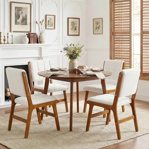 Offerta a tempo: Ckaff Set di 4 Sedie da Pranzo, Sedia Imbottita Sala da Pranzo in Lino, Poltrone da Salotto con Gambe in Legno, Sedie da Cucina per Sala da Pranzo Cucina Soggiorno Camera da Letto, Beige - 50% da 159.99 € a 79.99 €
