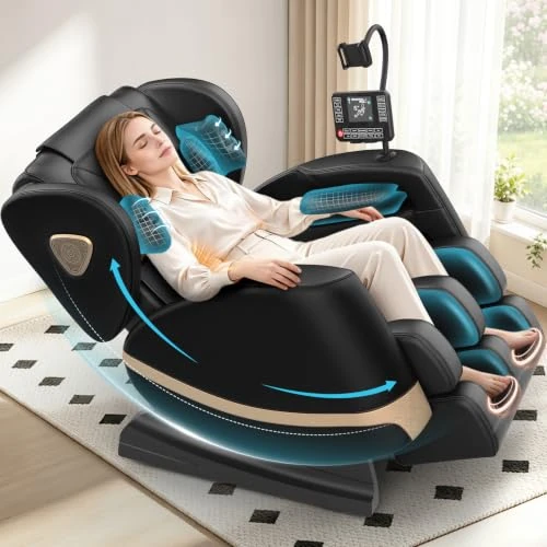 Offerta a tempo: Gegcucey Poltrona Massaggiante per Tutto il Corpo con Rulli e Airbag, Funzione Zero Gravity, Altoparlanti Bluetooth e Touchscreen, Funzione Riscaldante per Vita e Gambe, con Massaggio Plantare (Nero) - 15% da 499.99 € a 424.17 €