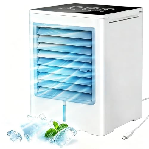 Offerta a tempo: Condizionatore Portatile 3 in 1, USB Silenzioso Raffrescatore d'Aria Ad Acqua 470ML, 3 Velocità, Aria Condizionata mit Timer, Schermo Touch, Climatizzatore Portatile senza Tubo per Camera Ufficio Casa - 0.00% da 49.99 € a 49.99 €