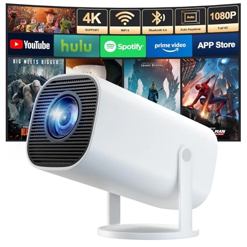 Offerta a tempo: Mini Proiettore 4K 1080P Supporta, Proiettore Portatile con WiFi 6 e Bluetooth 5.4, Correzione Trapezoidale Automatica, Rotazione di 180°, Compatibile con Laptop/HDMI/TV Stick/Memory Stick, Bianco - 41% da 101.99 € a 59.99 €